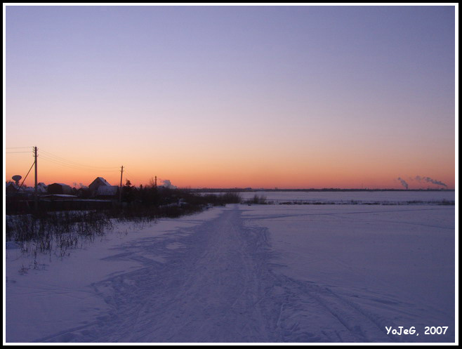 лыжня снег, закат