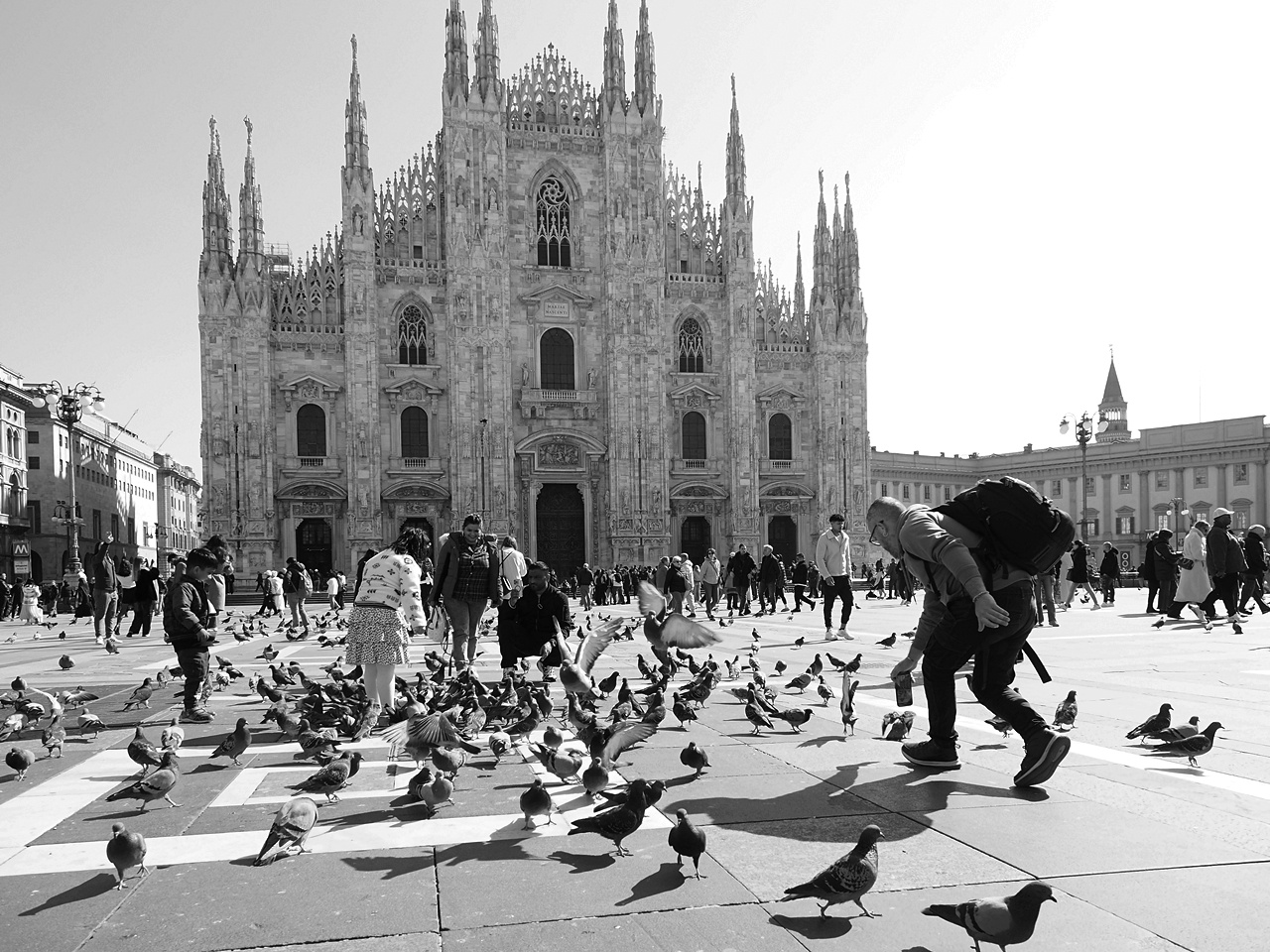 Милан на площади Piazza del Duomo Соборная площадь Милан собор голуби люди настроение достопримечательность весна2025 италия