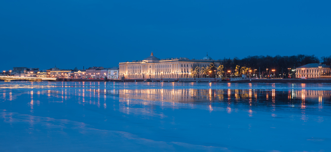 Partially frozen river Petersburg