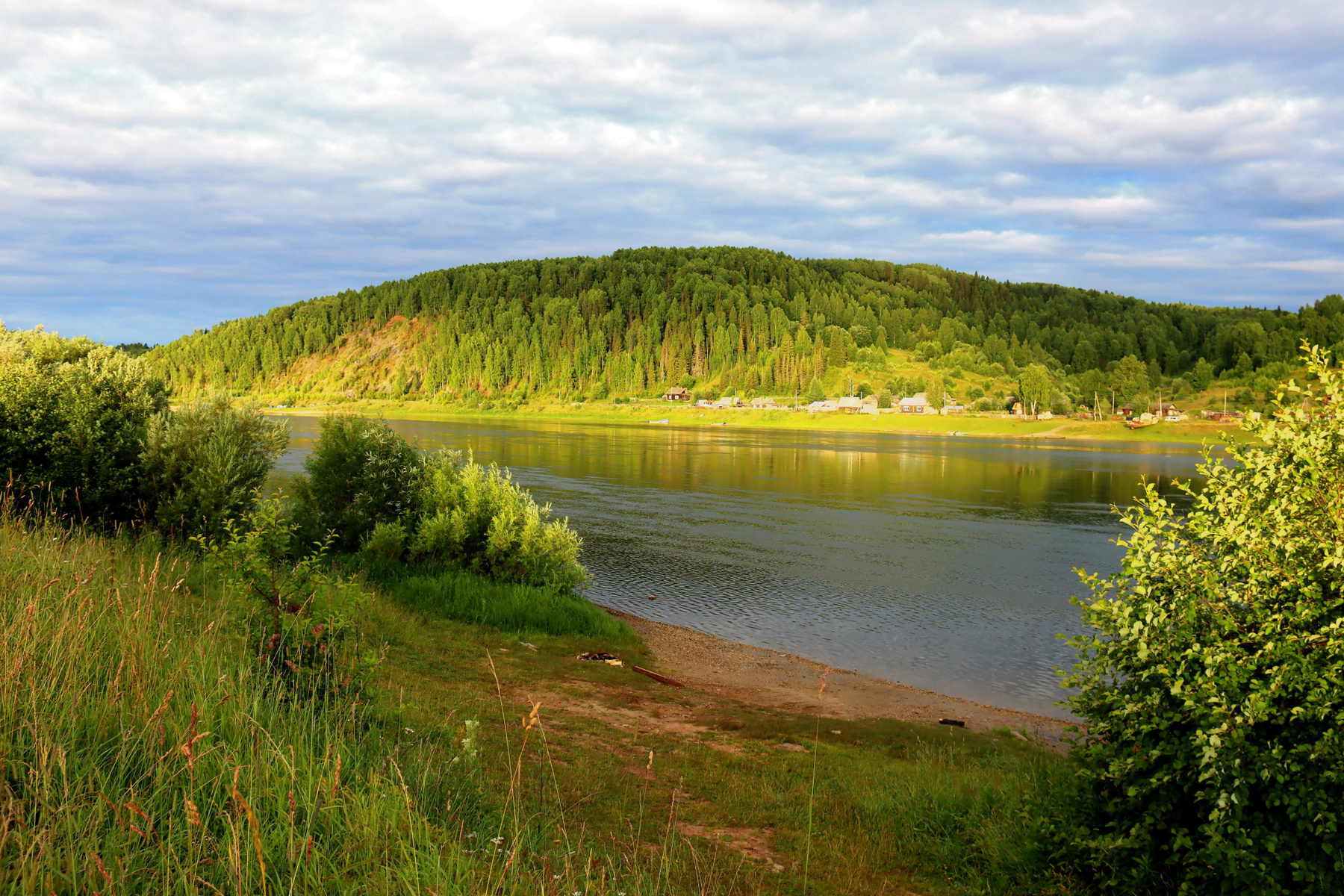 ***Утро на Вишере река вода лес деревья трава осень