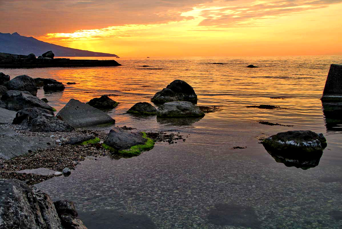 вечереет закат море вода