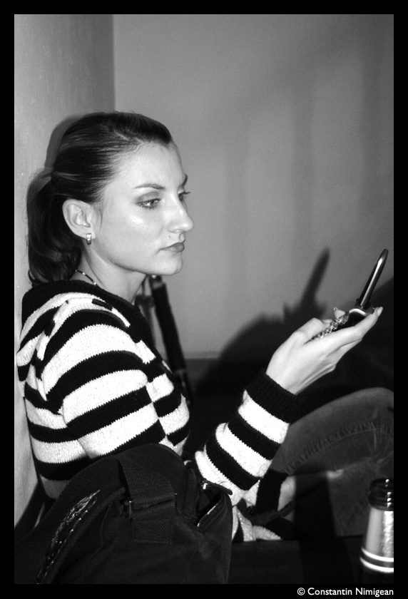 White stripes Bucharest, telephone, b&w, 