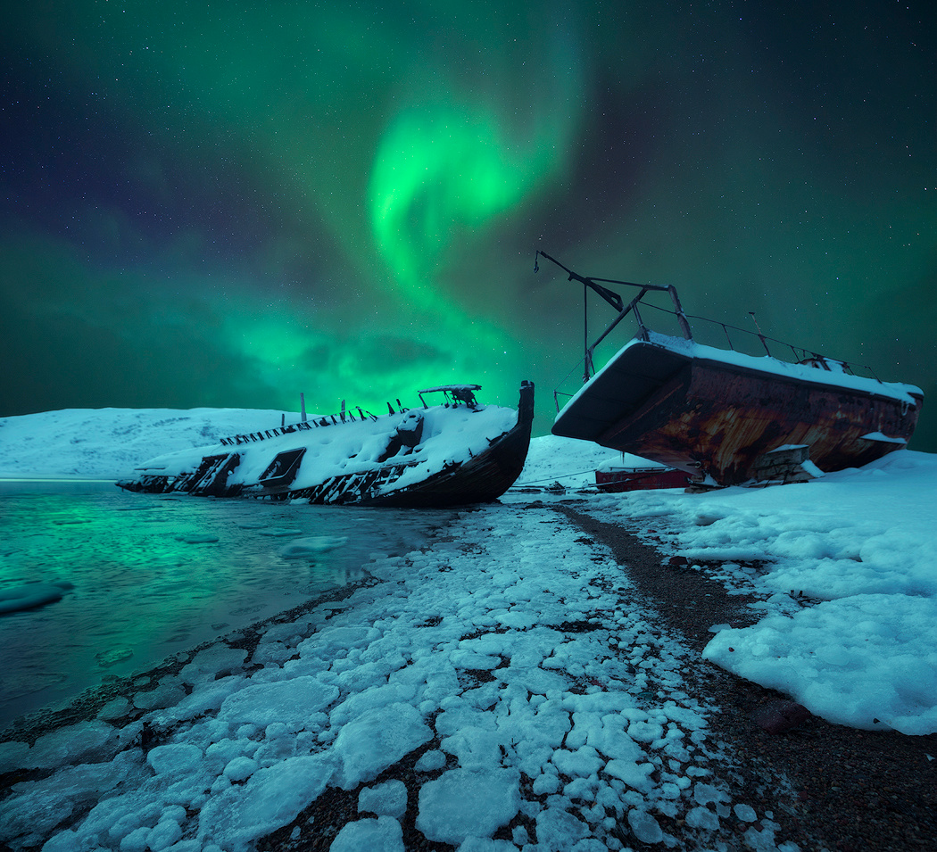 The trail Teriberka aurora borealis северное сияние