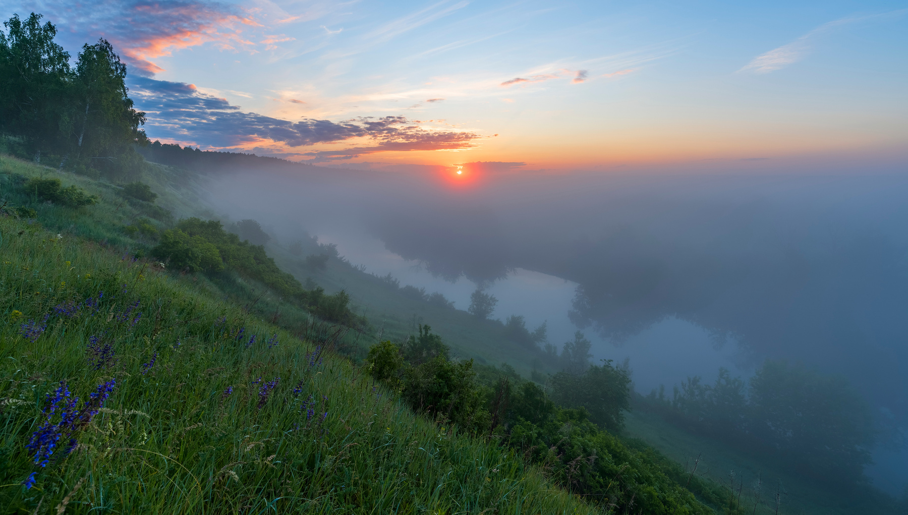*** пейзаж восход туман село