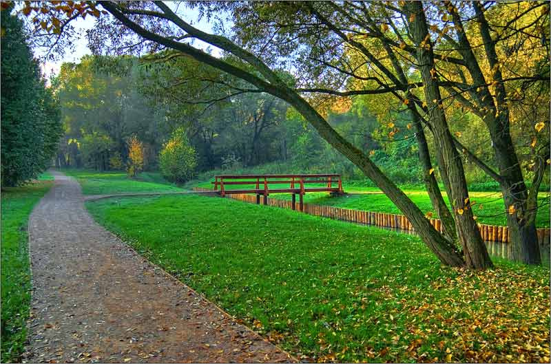 сентябрь сентябрь, утро, осень, мостик, речка, парк, дорожка