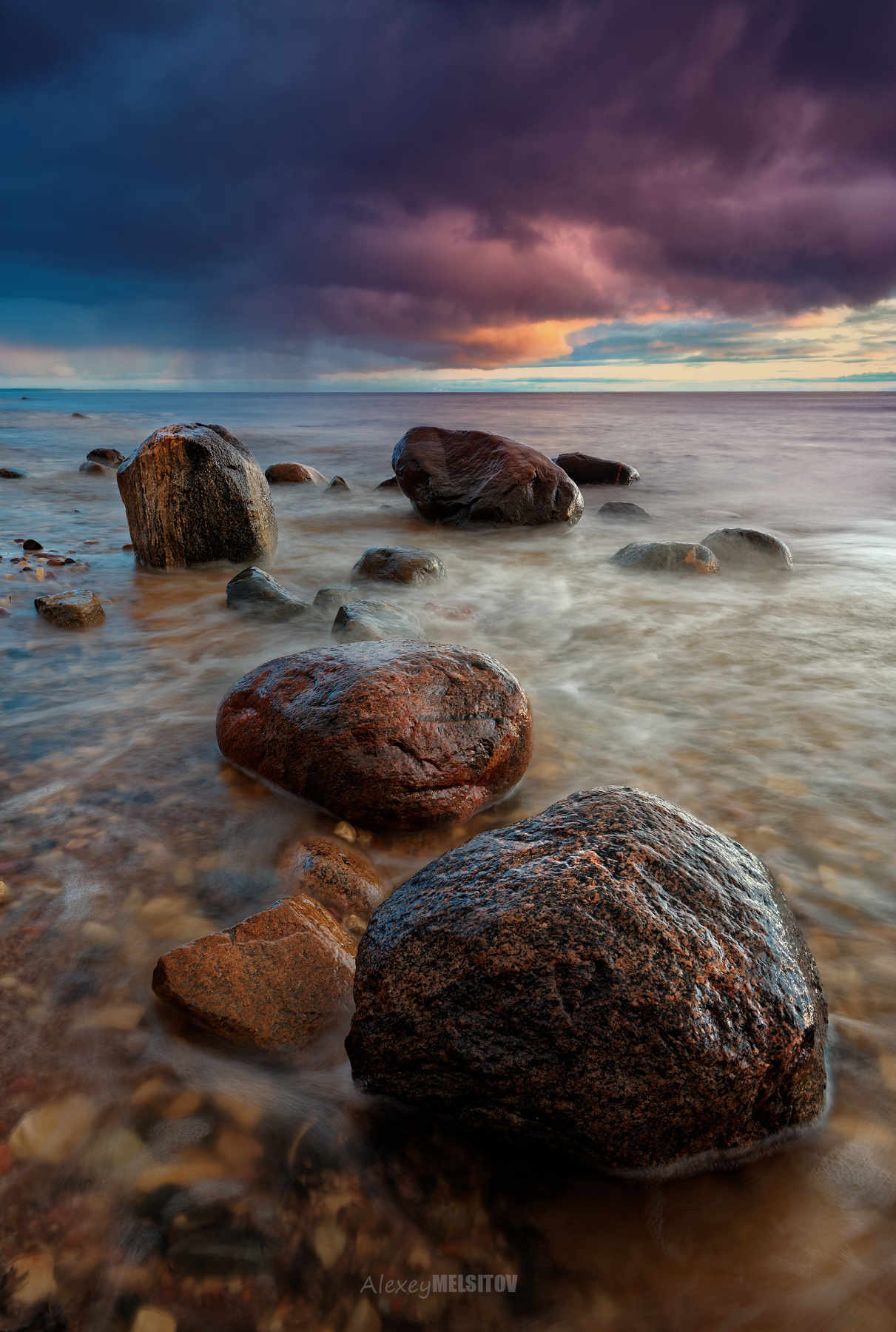 После шторма 16-35 4 baltic sea beach coast d800 landscape latvia latvija melsitov nikon orange red rigas licis singh-ray sky stones sunset water