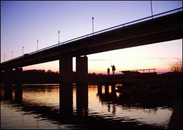 Шаманы Рыбаки, мост, вечер, сумерки, река