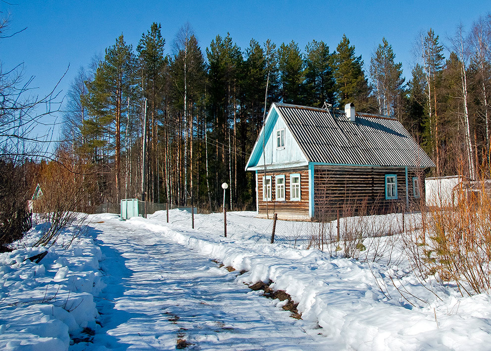 Весна! домик деревня зима лес снег весна
