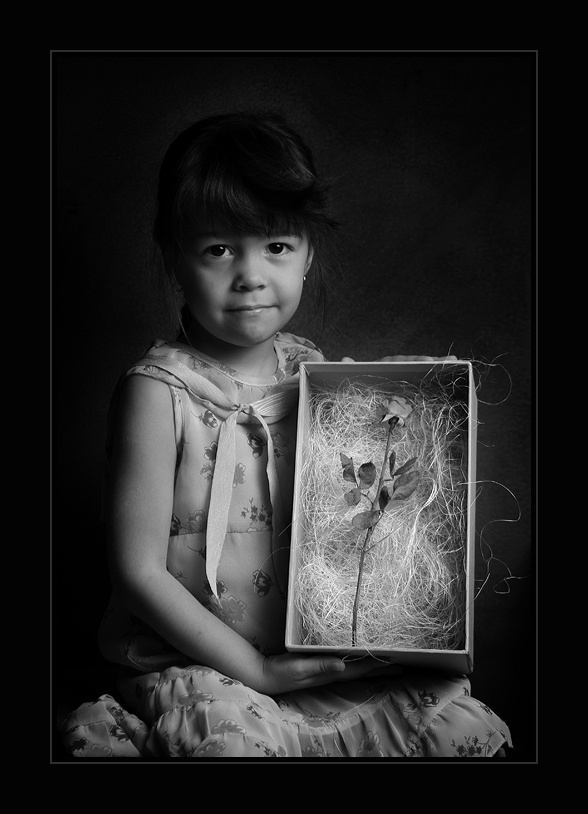 Portrait of Lea with rose in box 