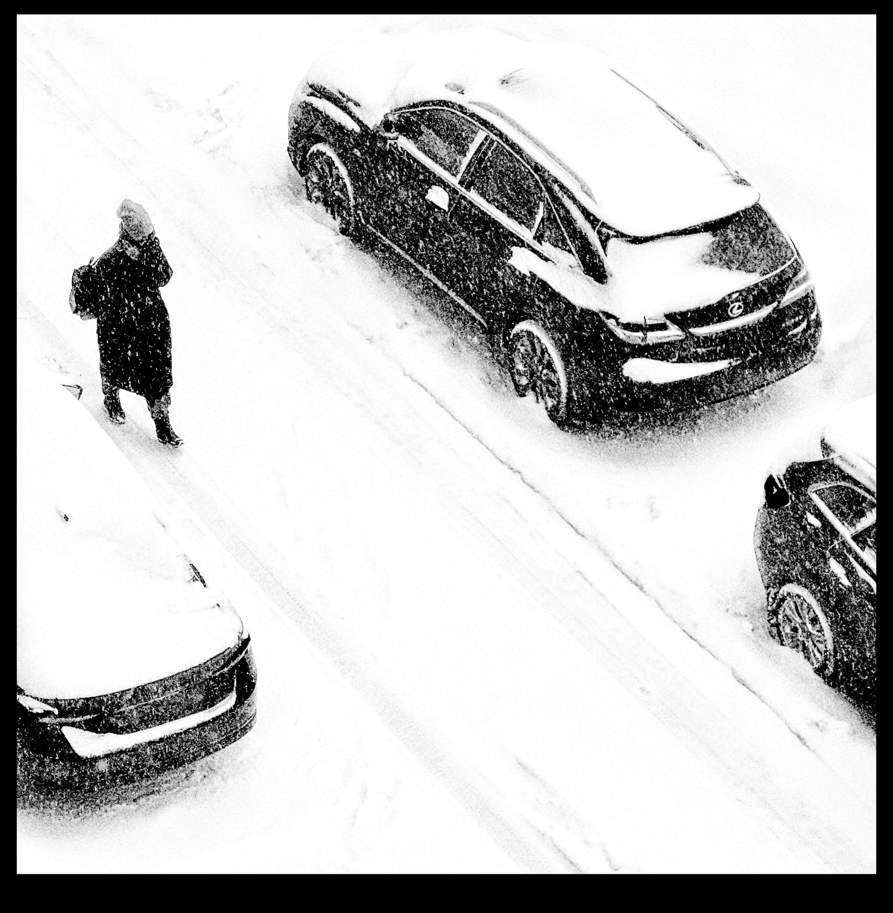 снегопад местного значения (2) Москва зима снег припаркованные авто прохожая