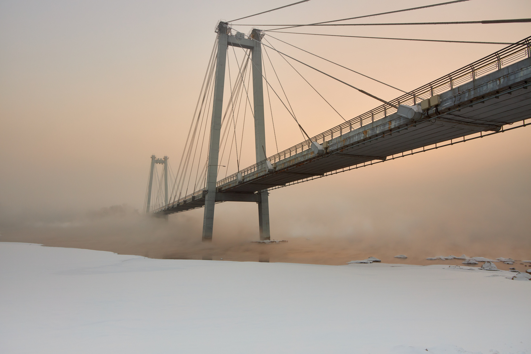 морозный туман Красноярск Енисей мост