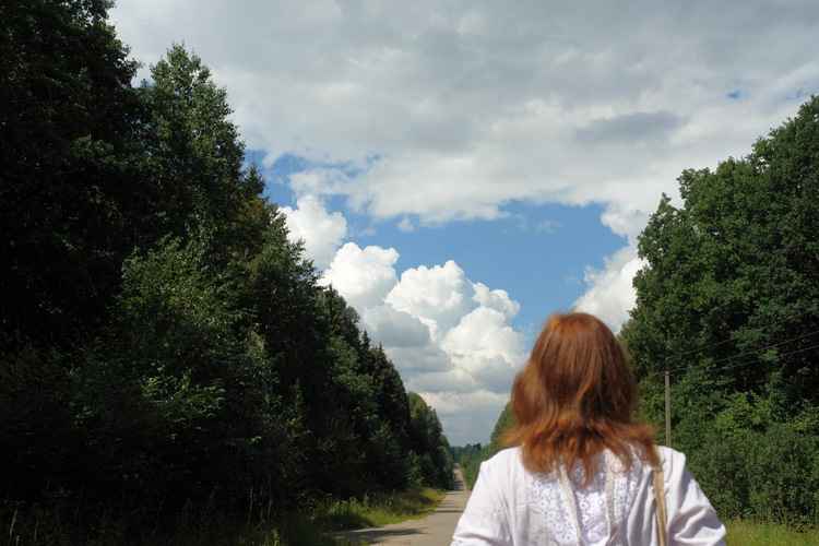 дорога в небо облака лес