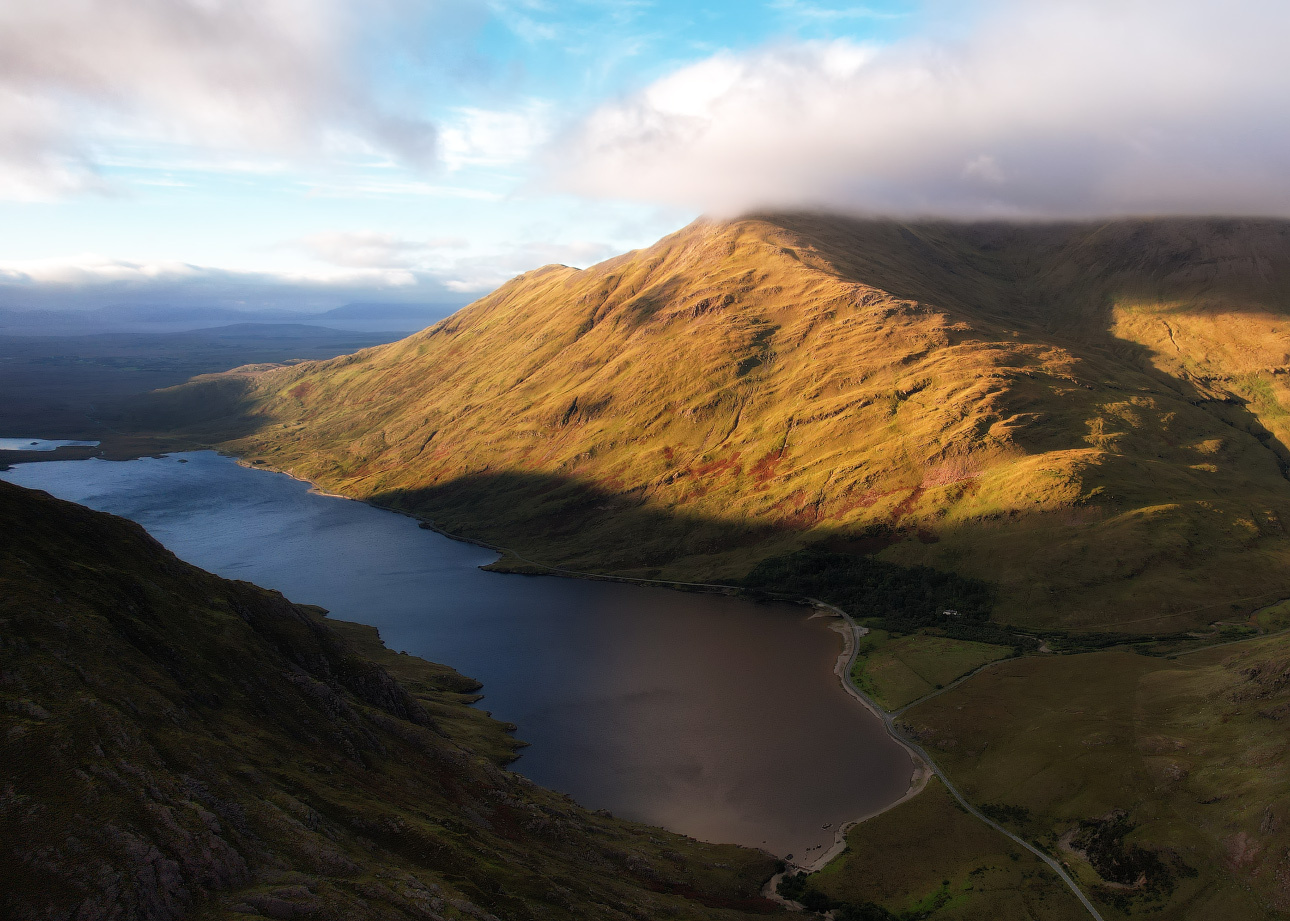 ...in sunset light... ireland nature outdoors scenic aerial from above landscape mountain scape sunset dusk mayo doo lough lake sky cloudscape picturesque awesome europe destination wild remote mountains