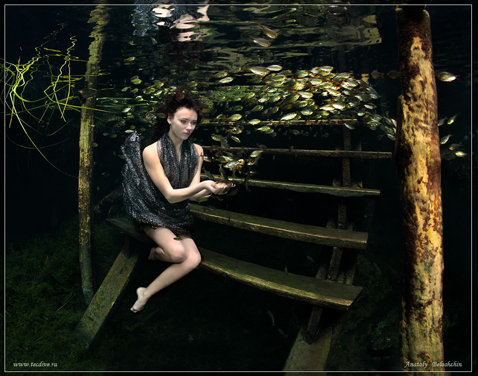 Пастушка золотых рыбок Nude fashion underwater photo cave Cristal Anatoly Beloshchin Canon D5 Mark II Dances Seacam