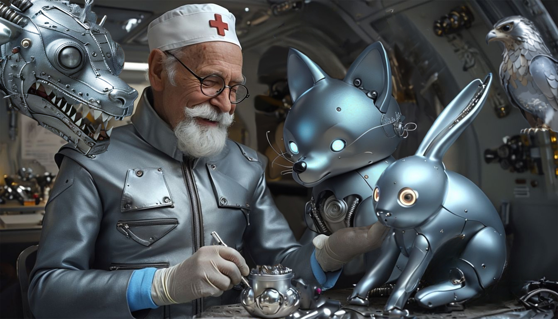 Doctor AI-bolit 2050 AI generated retrofuturism