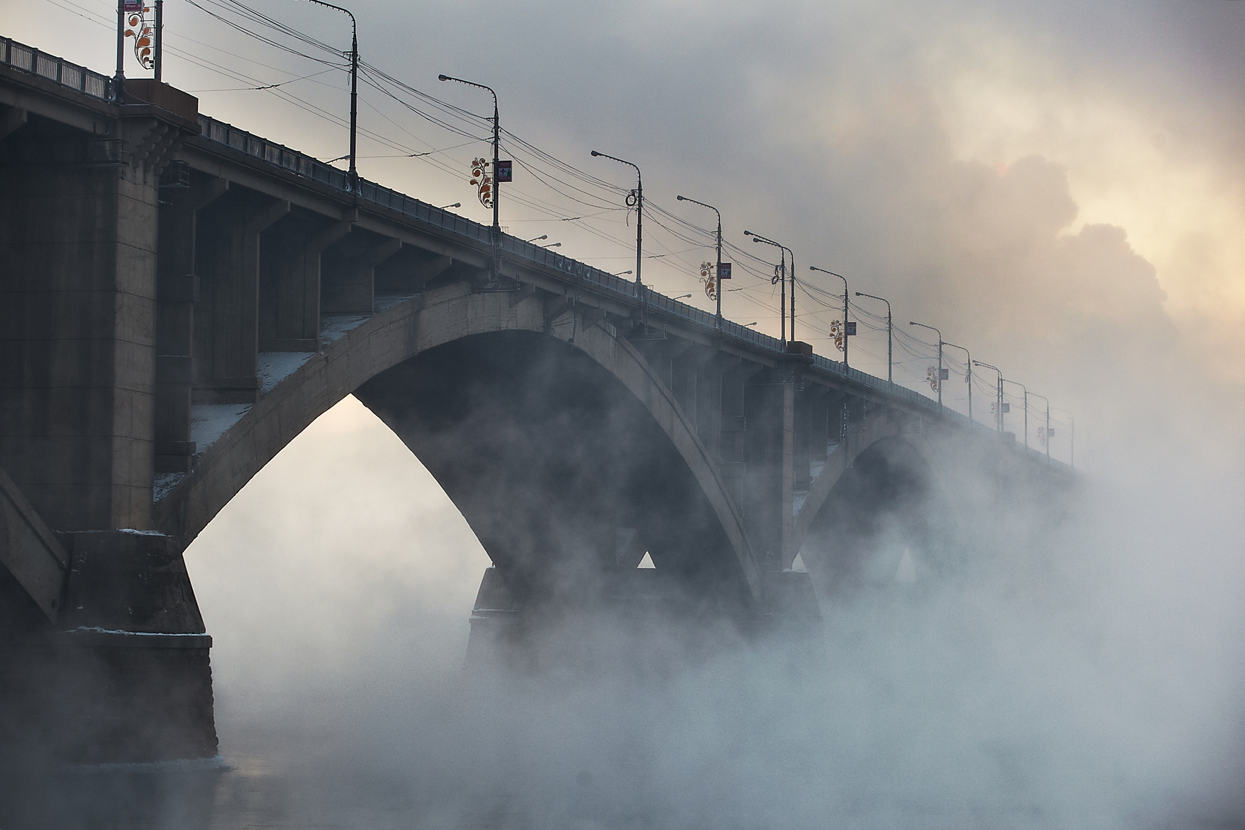 Утро над Енисеем холод, зима, енисей, мост, красноярск
