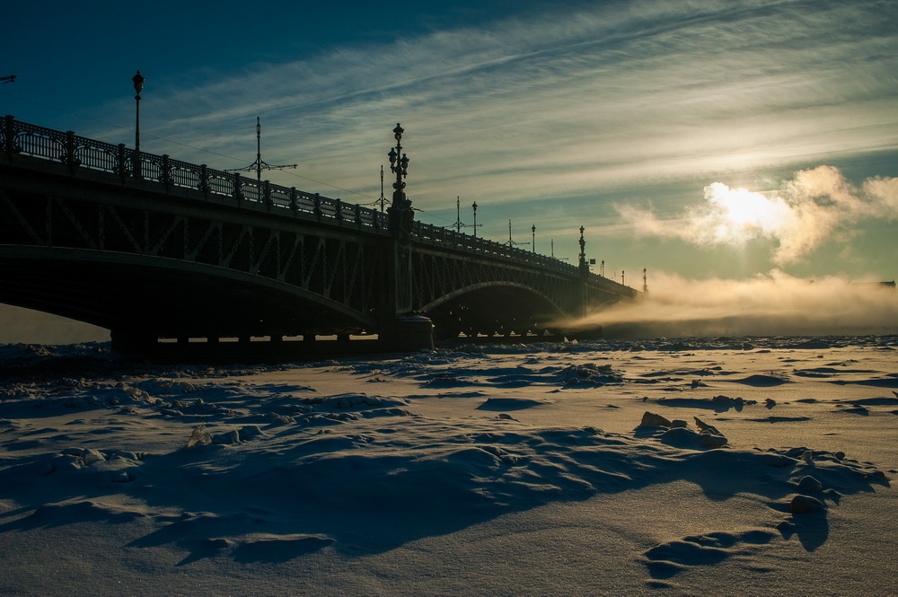 Троицкий мост Мост, Санкт-Петербург, Нева, Зима