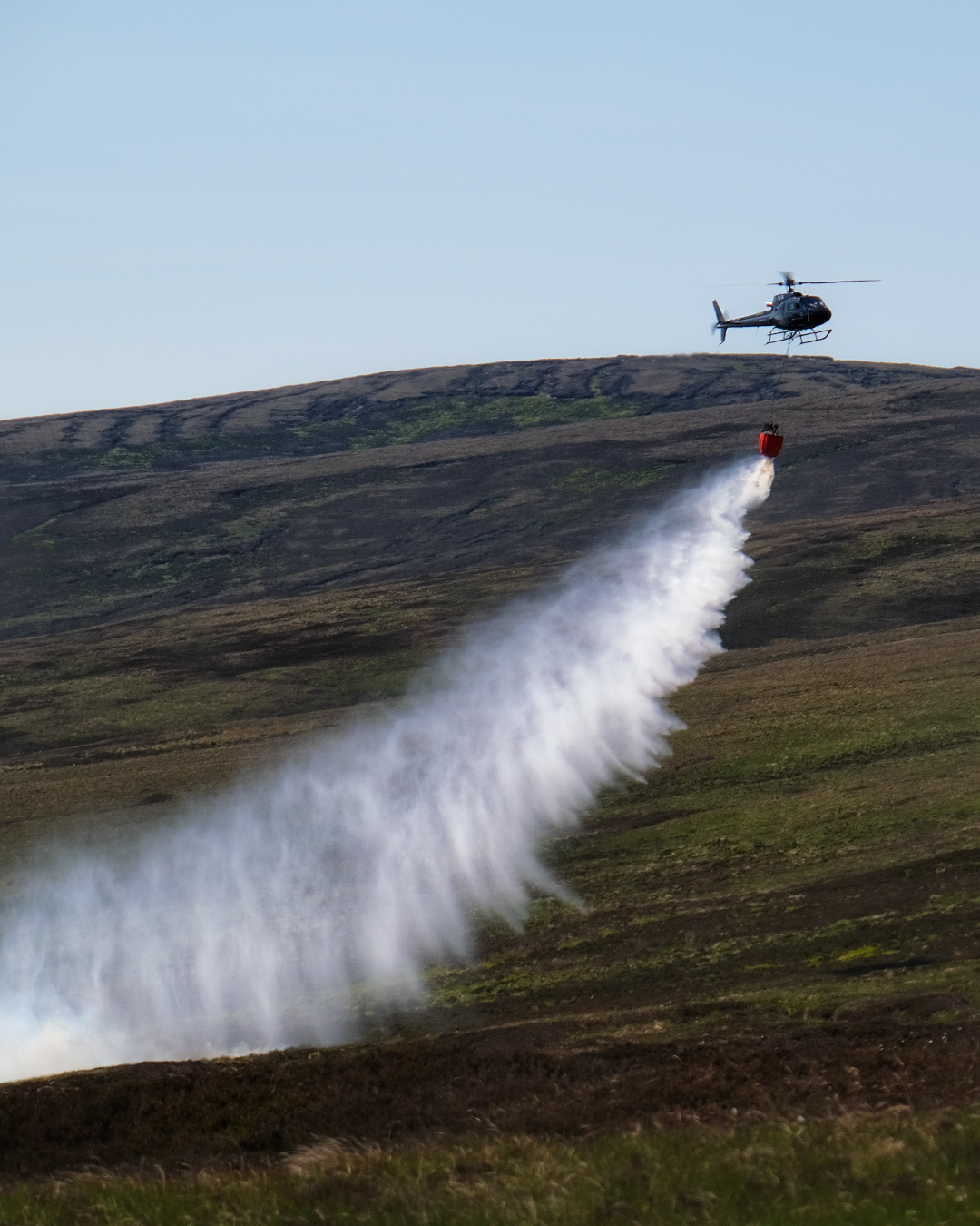 ...against the fire... ireland nature outdoors scenic wicklow mountains fire firefighting helicopter firebrigade on dangerous extreme spectacular water drop dramatic europe destination wild remote