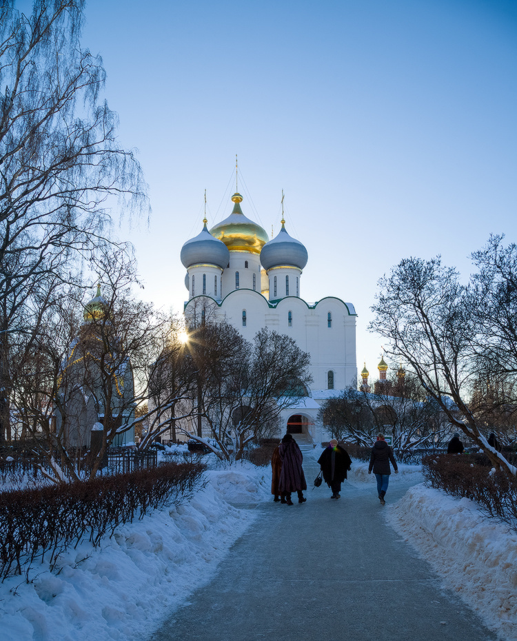С низким зимним солнцем зима Новодевичий монастырь