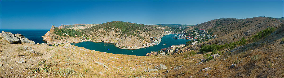 Подкова Крым, Балаклава, панорама, утро, и красивая девушка