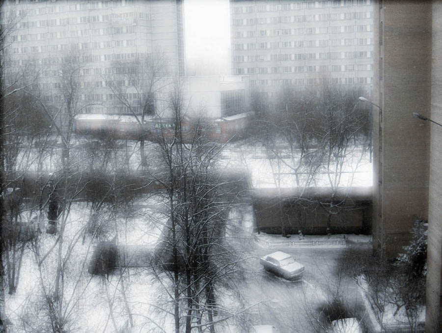 Ледяная гладь Окно утро снег машина