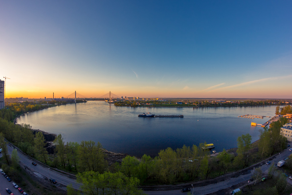 Нева Вантовый, мост, Питер, Санкт-Петербург, Нева, закат, вечер
