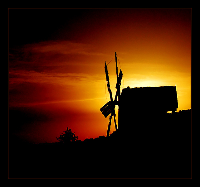 Sunset and windmill 