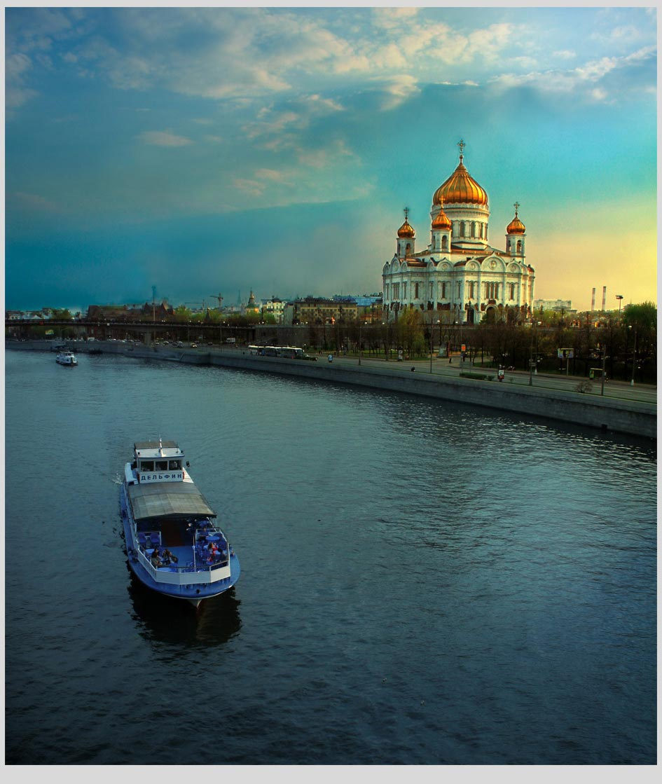 *** вечер закат храм река мост