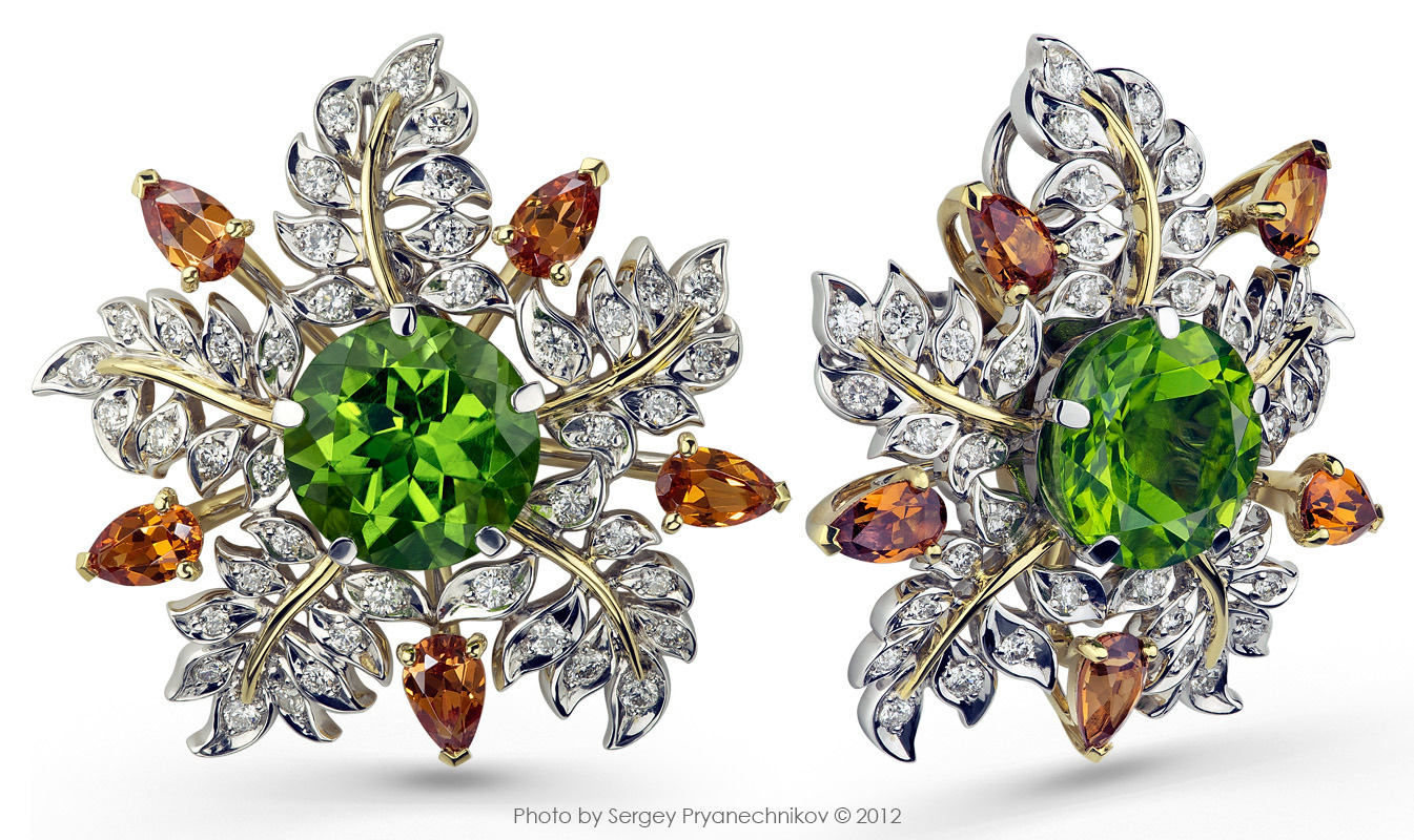 Фото Ювелирных изделий с Драгоценными камнями и бриллиантами Diamond Jewellery ARNE Pryanechnikov Прянечников оливин спессартин бриллианты Diamond Jewelry Precious Gems