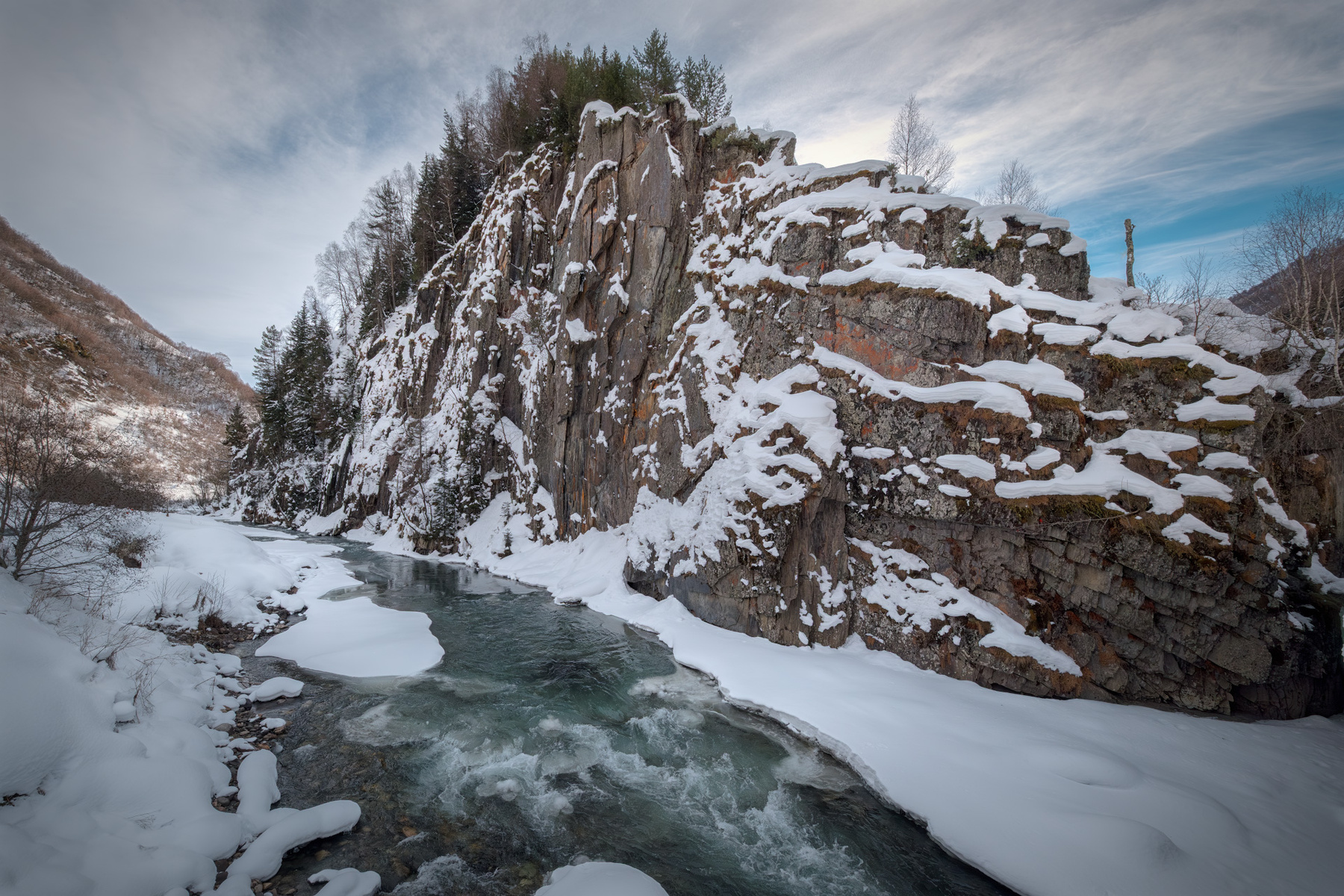 Cliffs On The Inguri Ruver svaneti cliffs river inguri vichnashi snow winter january mountains nature high landscape scenery travel outdoors georgia sakartvelo caucasus chizh