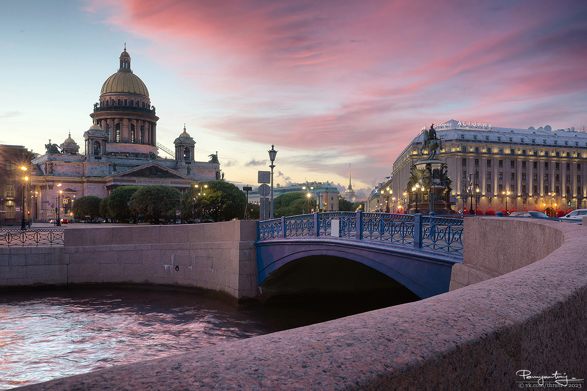 Синий мост санкт-петербург спб закат синий мост питер исаакиевский собор исаакиевская площадь