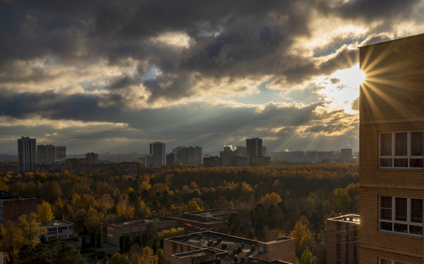 Закат над городом закат лес осень