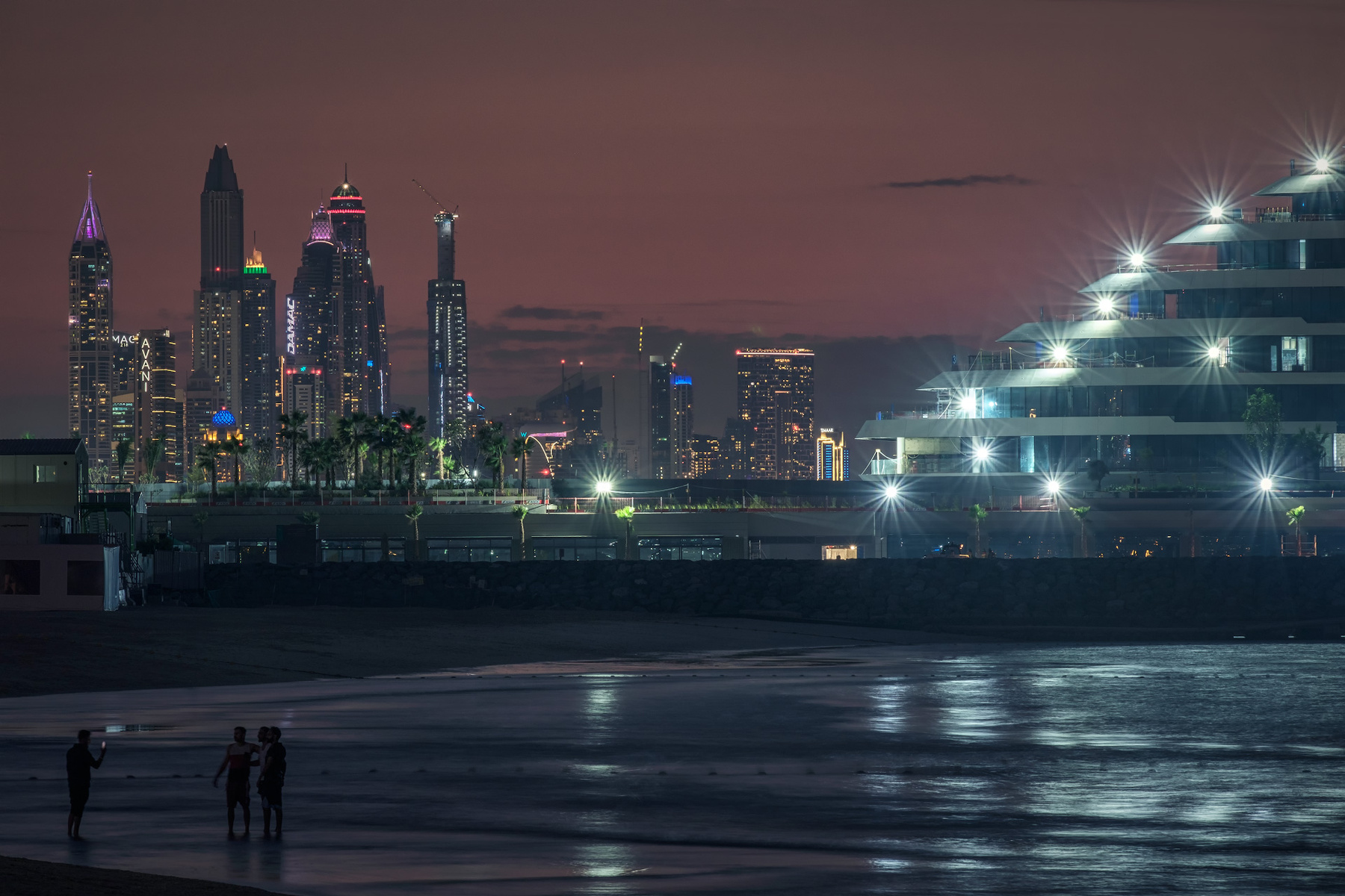 Jumeirah Beach On The Sunset dubai humairag arabian skyscrapers night illumination lights water reflection landscape cityscape scenery travel outdoors uae chizh