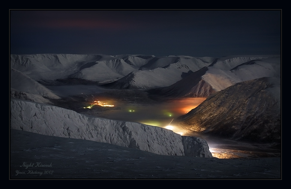 Night Kirovsk Хибины Кировск горы город ночь снег зима