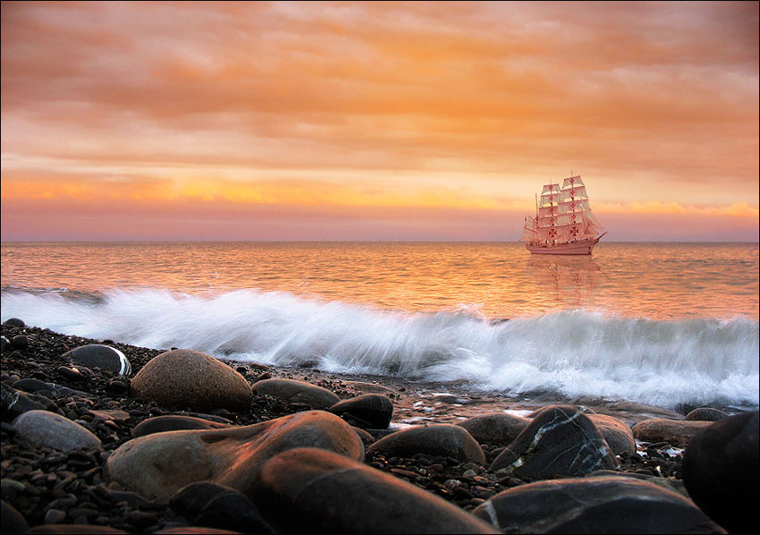 • Dreamlike • парусник корабль море крым закат