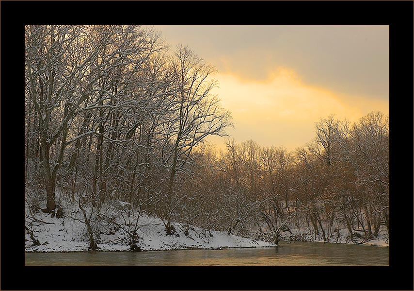 закат Potomac river, snow, sunset