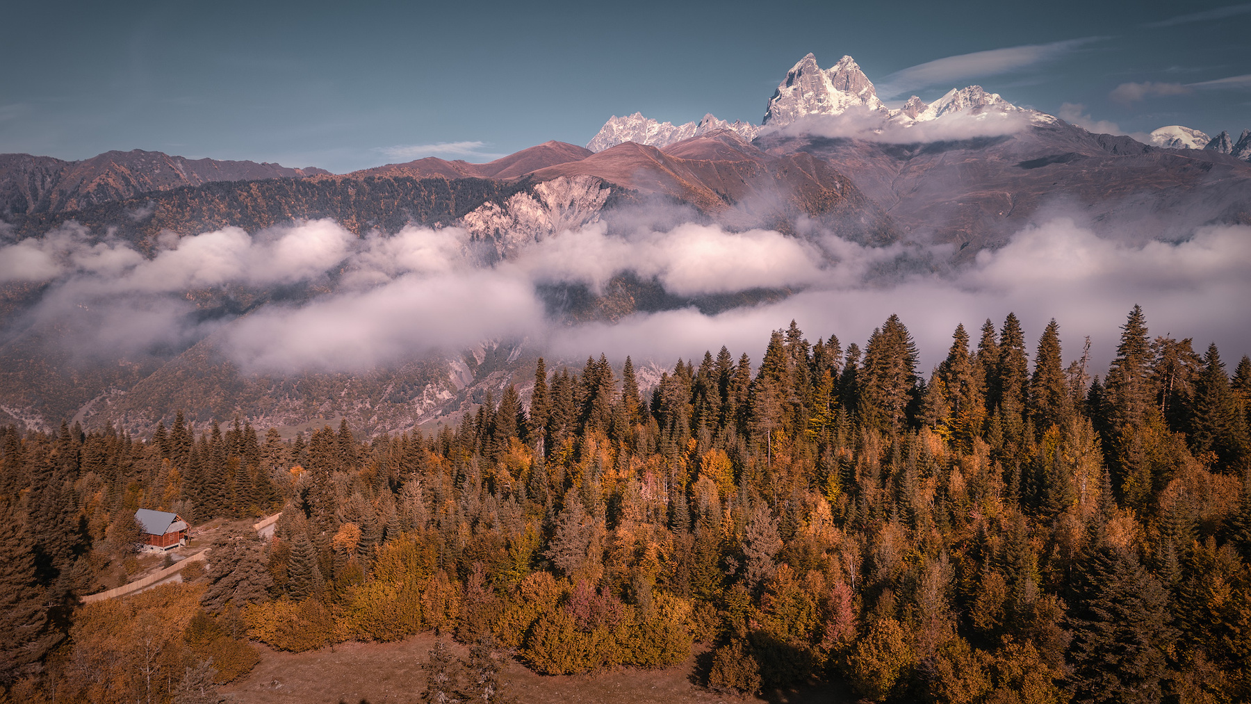Ushba Mount In Autumn svaneti mountain ushba clouds sky rocks autumn fall high nature landscape scenery travel outdoors georgia sakartvelo chizh dron