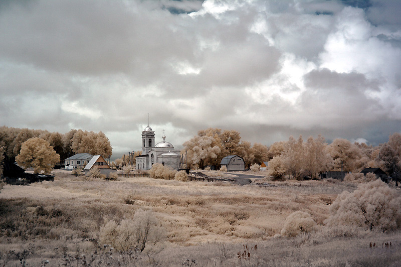 церковь infrared, инфраред, церковь, воле, дорога, трава, лето