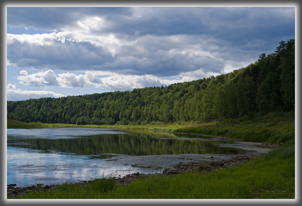 Волга река, тучи, лес