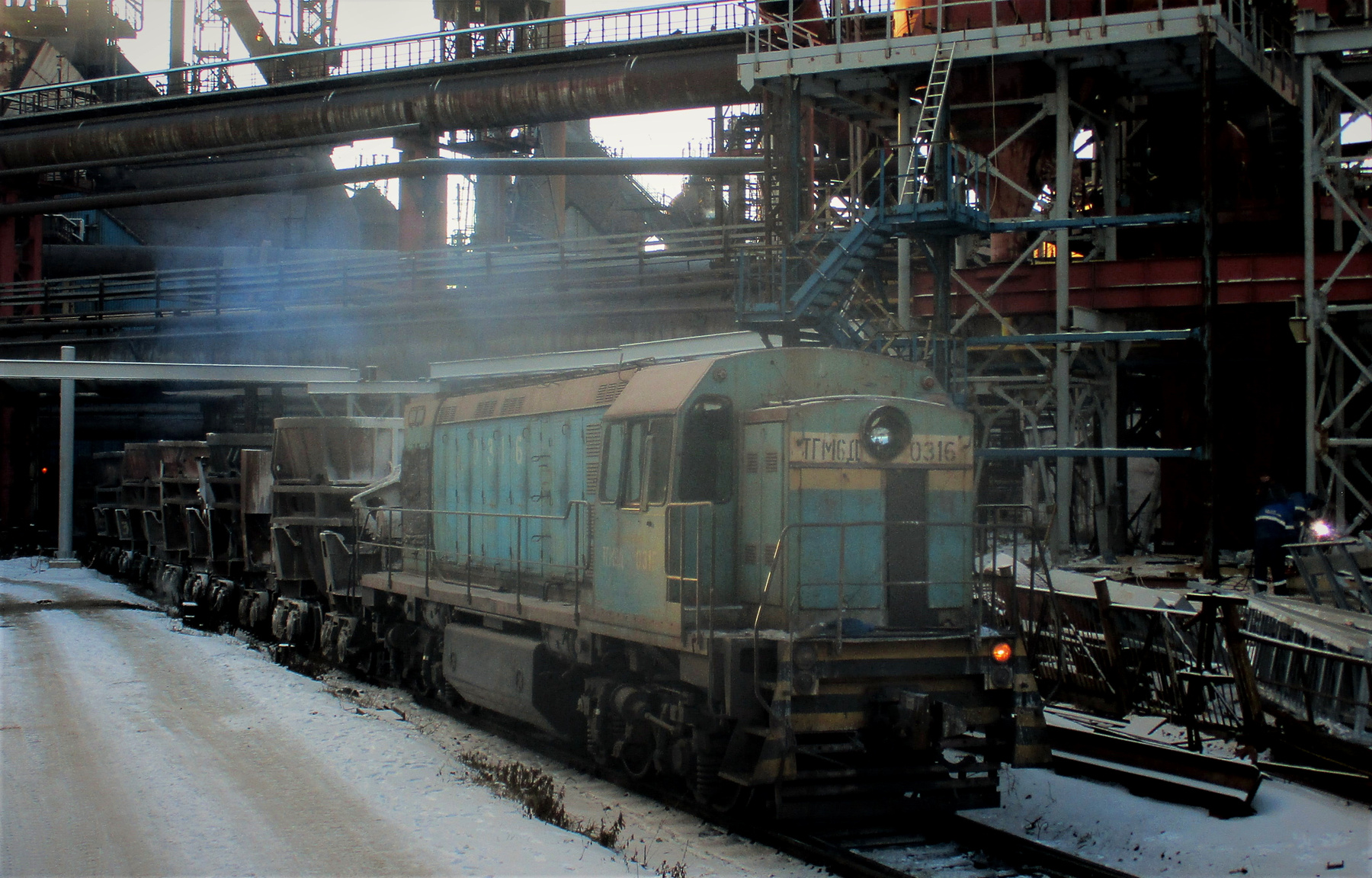 ТГМ6Д - 0316 ТГМ6Д тепловоз шлаковоз ковш завод зима