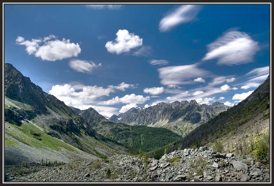 Горный пейзаж горы , реки , облака