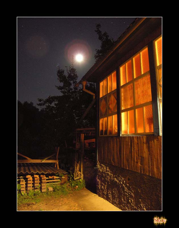 village Луна, ночь, пейзаж, природа, village.
