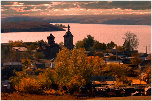 Перед закатом. закат, вода, церковь