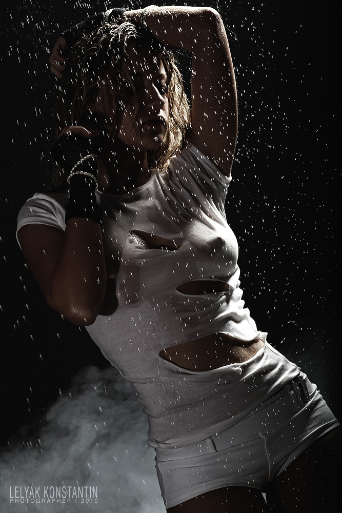 Силуэт девушка, вода, мокрая, дождь, белье, фигура, майка