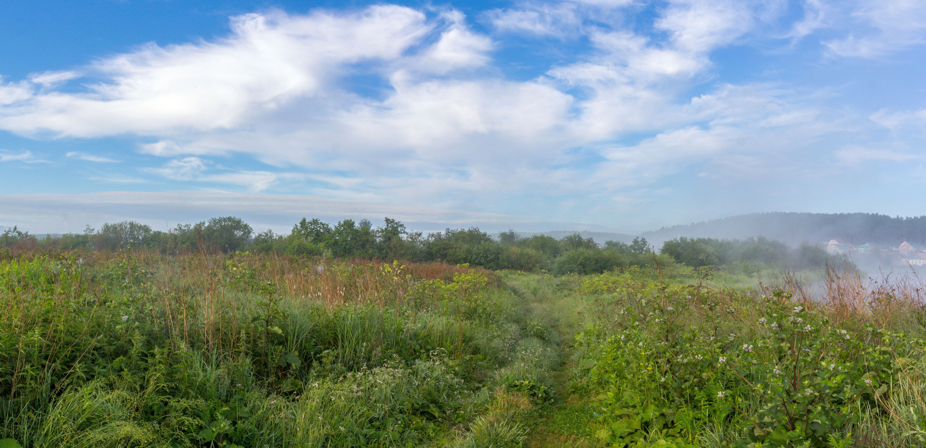 Летнее утро на реке Миасс. г. Миасс, Машгородок (панорама). Южный Урал Миасс Машгородок Природа Лето