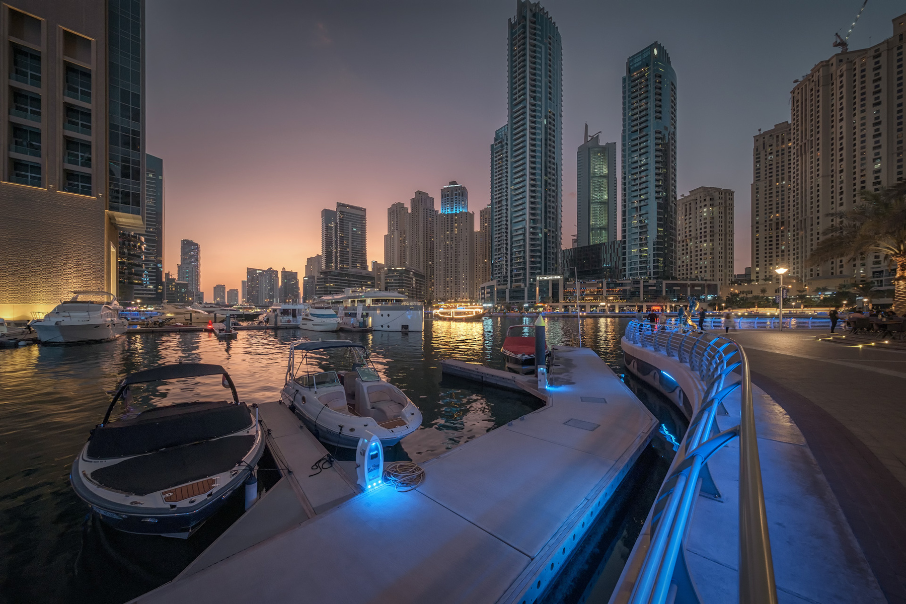 Boats in Marina At Sunset boats marina dubai sunset arabian skyscrapers buildings night illumination lights water reflection landscape cityscape scenery travel outdoors uae chizh