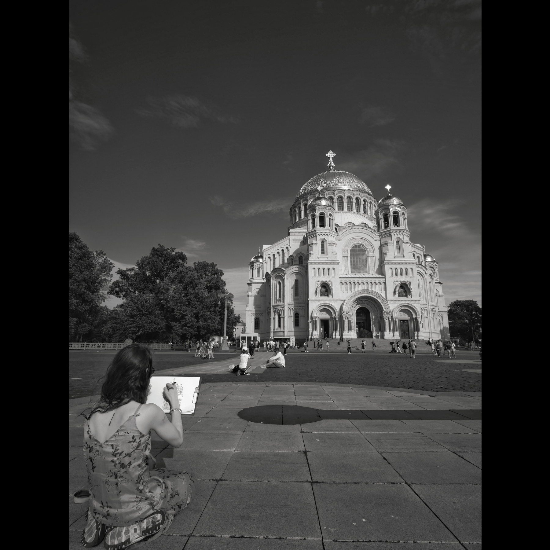 *** Drawing church cathedral black white Krondstadt