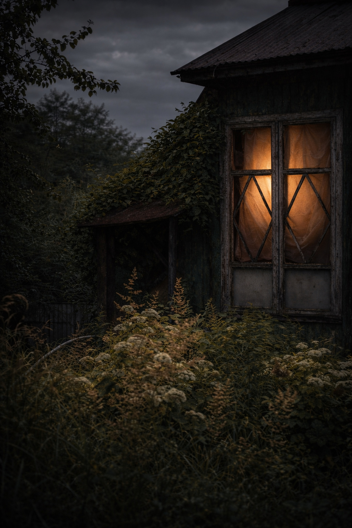 «Свет внутри» night window light rural house abandoned old warm darkness atmosphere mood solitude silence